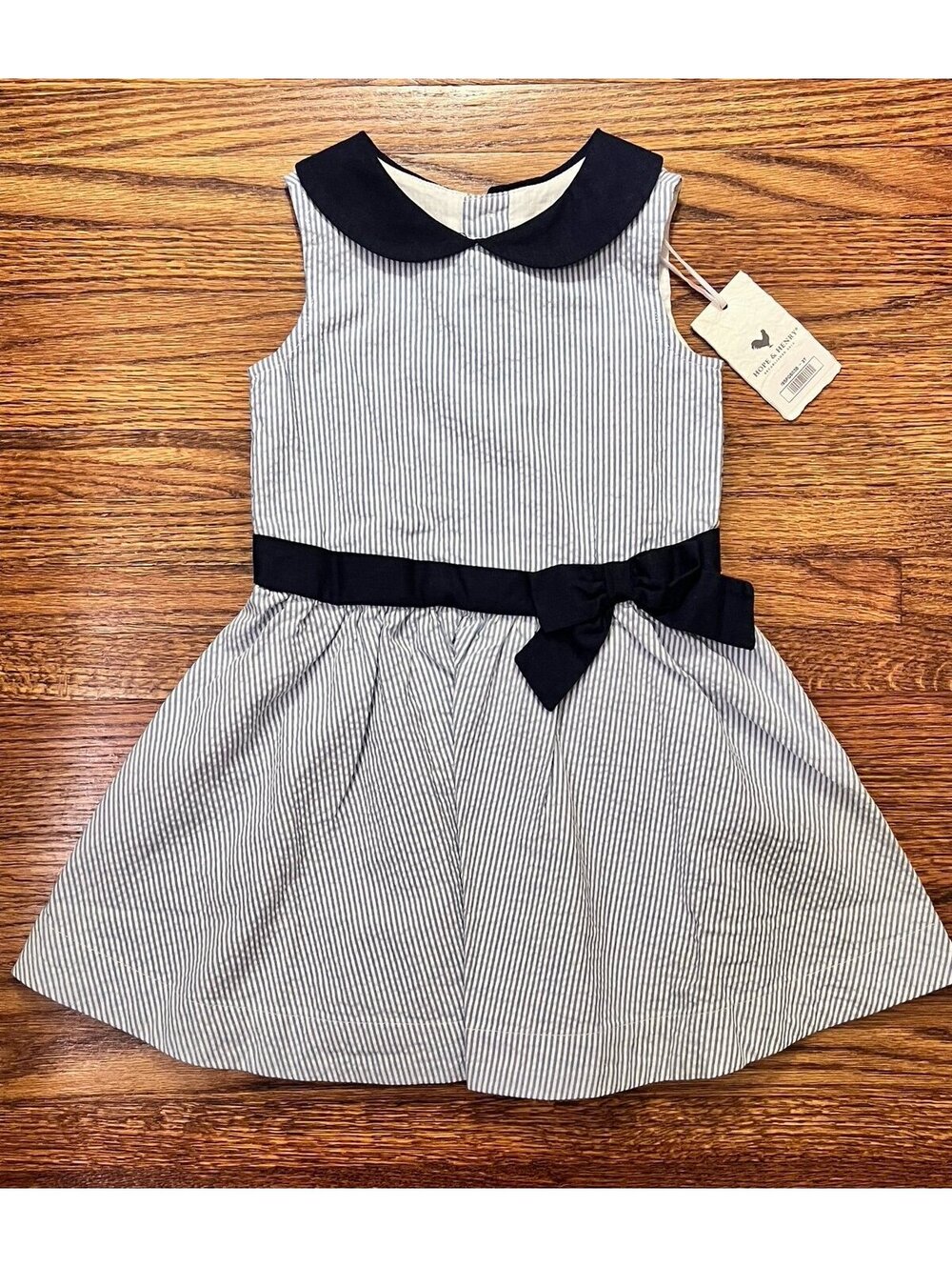 Hope & Henry Seersucker Peter Pan Collar Dress, White & Blue Striped | 2T | NWT